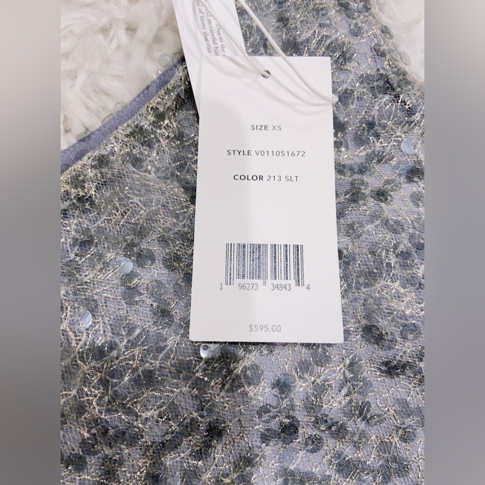 NWT $595 Vince Sequined Metallic Lace Midi Dress - Silver - Picture 8 of 11